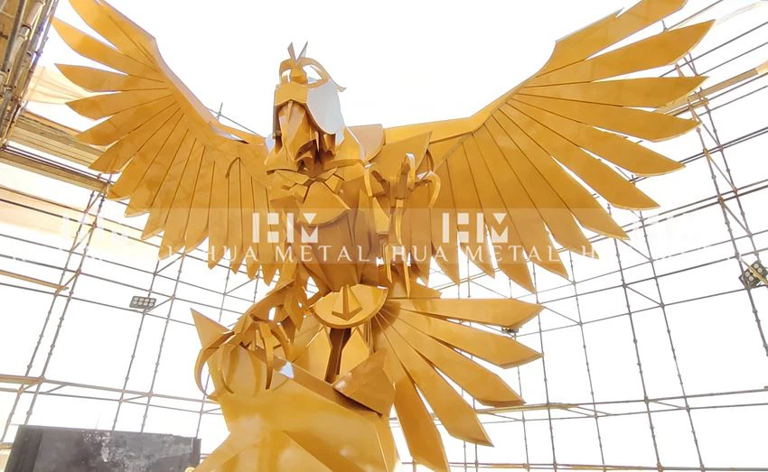 brass falcon sculpture standing in Saudi Arabia